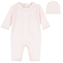 Load image into Gallery viewer, Emile et Rose Bow knit babygrow and hat
