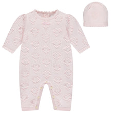 Load image into Gallery viewer, Emile et Rose Heart knit babygrow and hat
