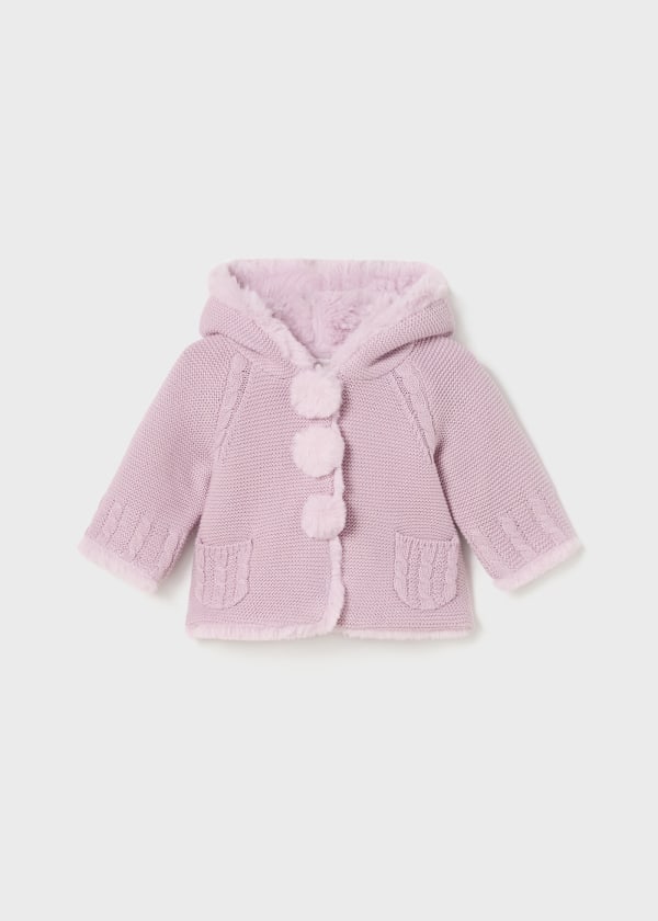 Newborn lilac pom pom knitted jacket 2304