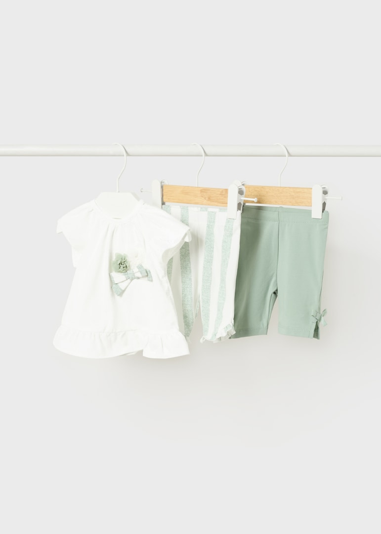 3 piece green cotton legging set 1763
