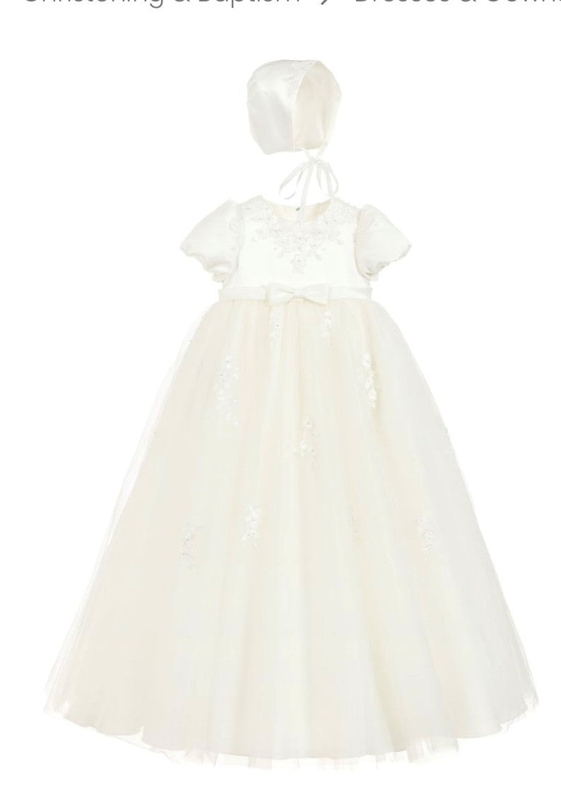 Sarah Louise Satin ceremony gown and bonnet IVORY 001054QS