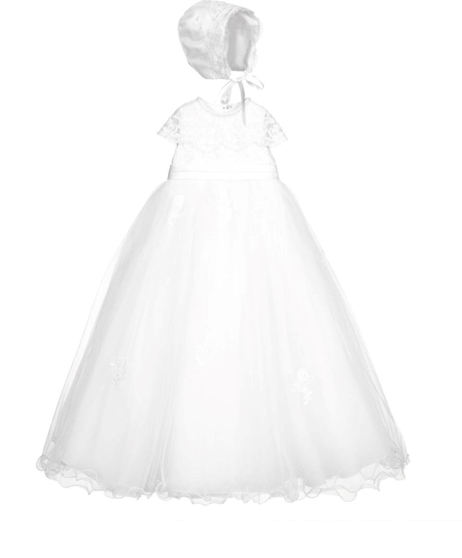 Sarah Louise 001136QS IVORY ceremony gown and bonnet.